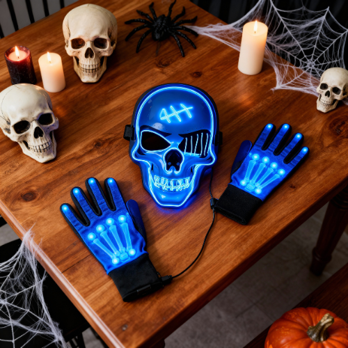 Pimovo™ Halloween LED Skull Mask & Gloves Set