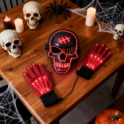 Pimovo™ Halloween LED Skull Mask & Gloves Set
