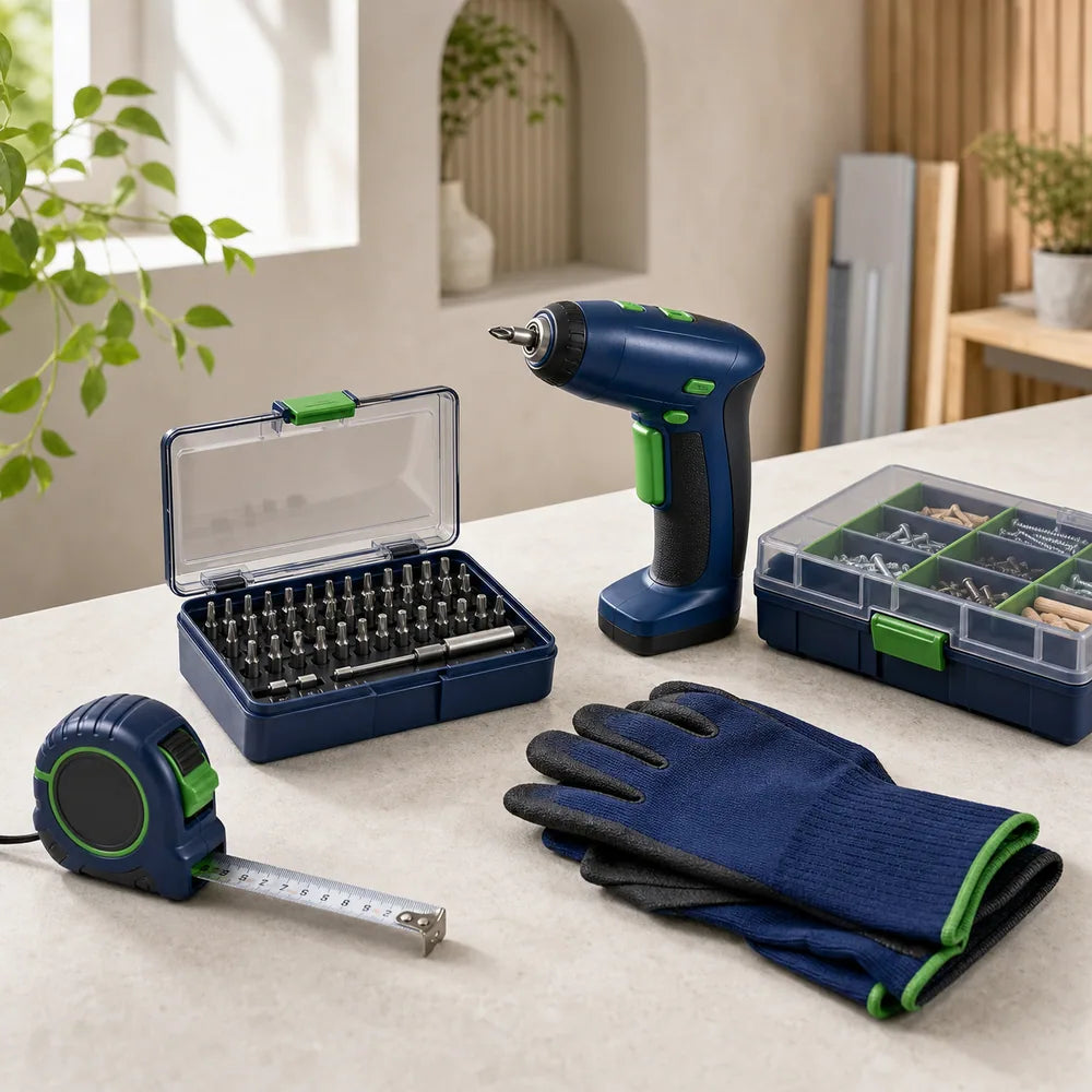 Practical tools and equipment arranged on a bright workbench