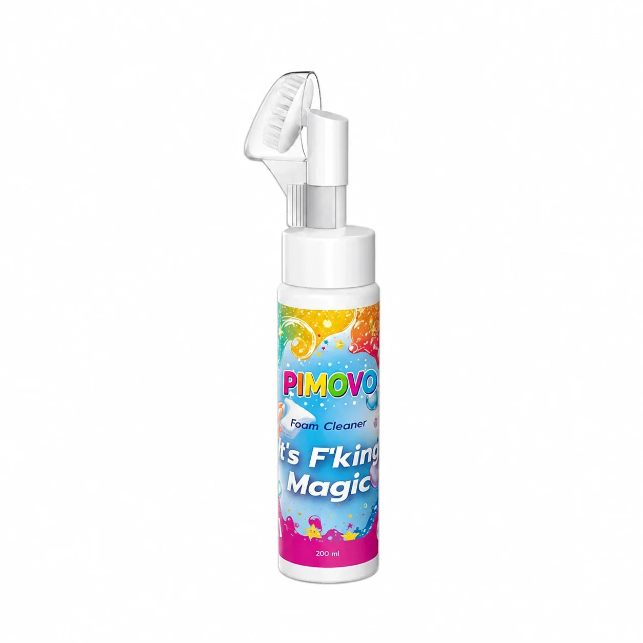 PIMOVO Magic Foam 200 ml -pullo integroidulla harjapäällä valkoisella taustalla