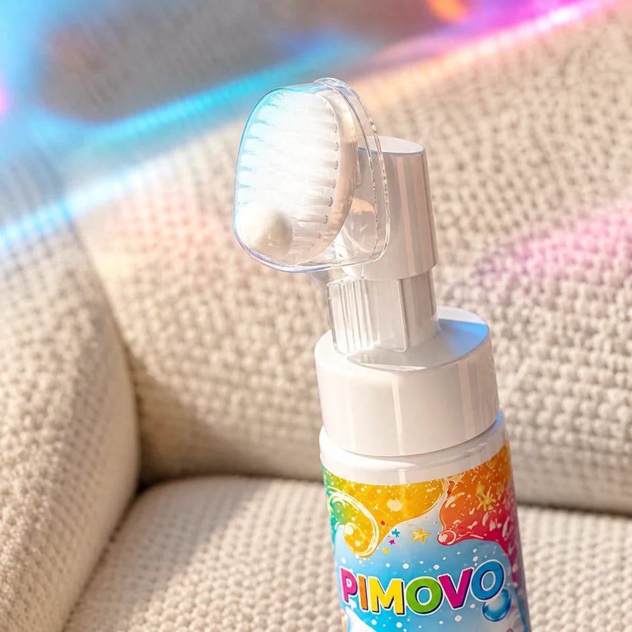 PIMOVO Magic Foam -pullon integroitu harjapää ja vaahto lähikuvassa