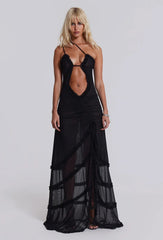 Split Ruffled Beach Strapless Dress