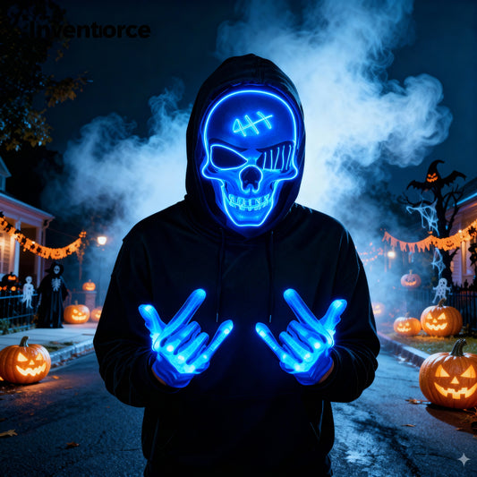 Pimovo™ Halloween LED Skull Mask & Gloves Set