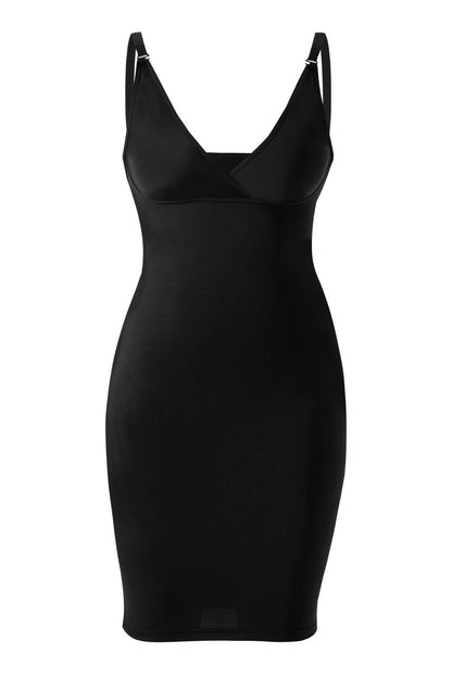 Deep V-Neck Midi Dress With Built-In Shapewear