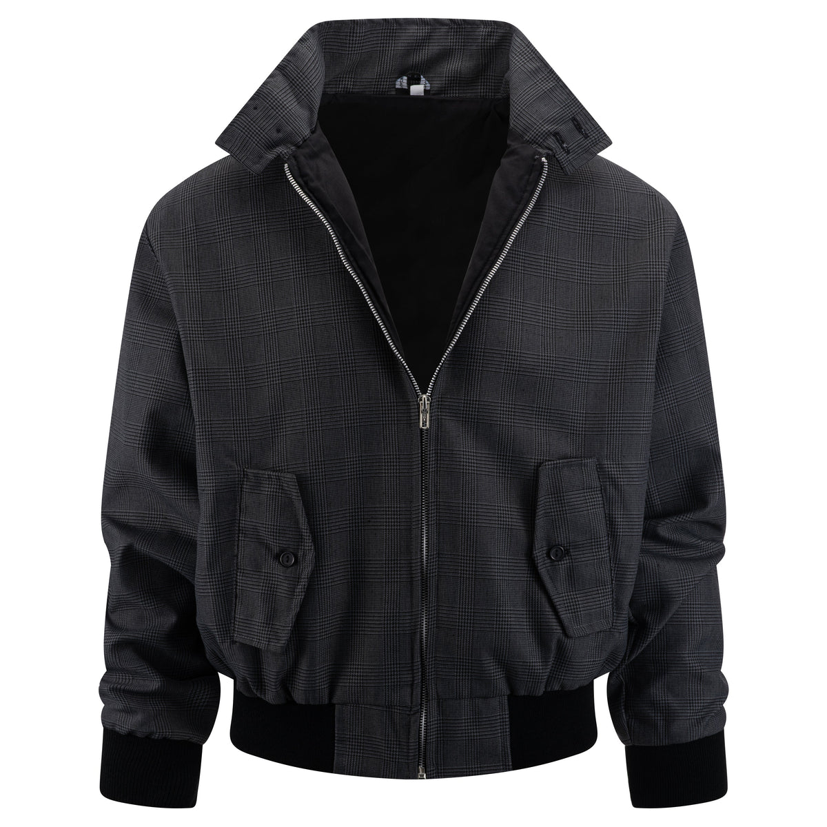 Mens Check Harrington Jacket - Dark Grey Check