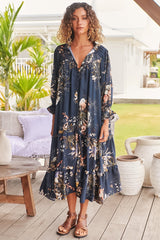 Beth Indigo Frill-kauluksellinen midimekko