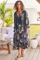 Beth Indigo Frill-kauluksellinen midimekko