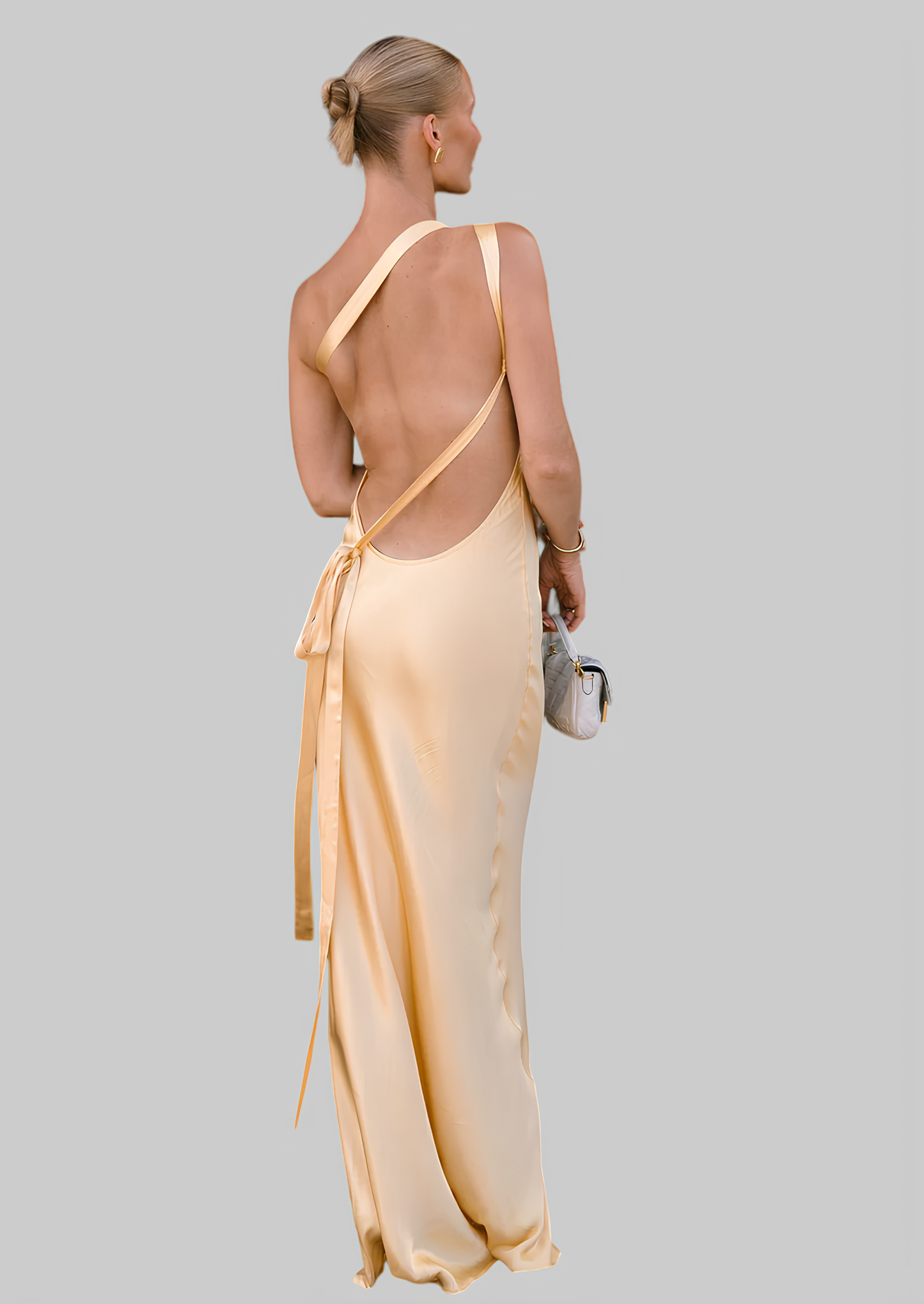 Skew Collar Backless Maxi  Dress
