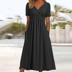 Welvet - Elegant Midi Dress with Tummy Coverage