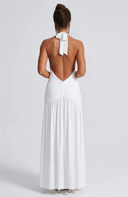Elegant Deep V Neck Halter Maxi Dress