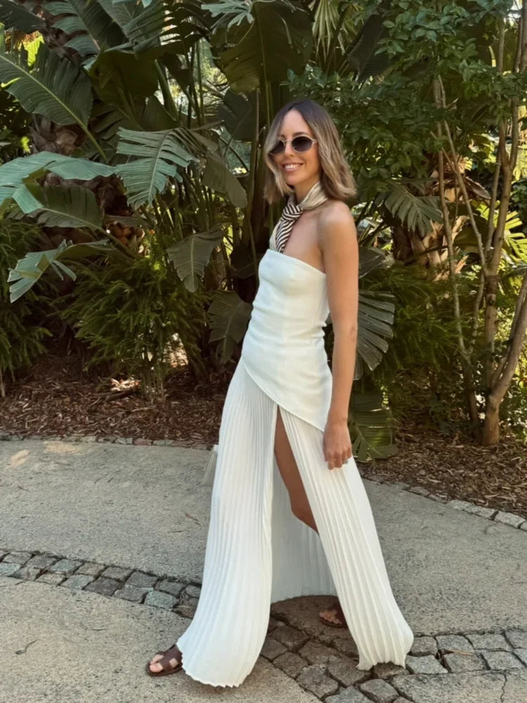 Chic Strapless Pleated Hem Maxi