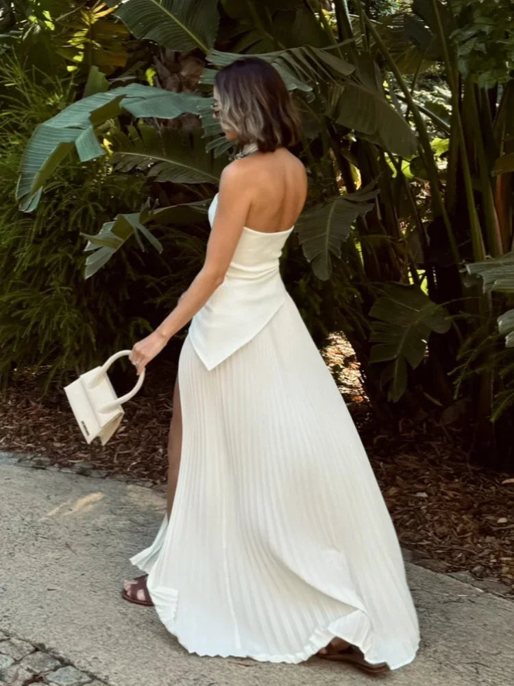 Chic Strapless Pleated Hem Maxi