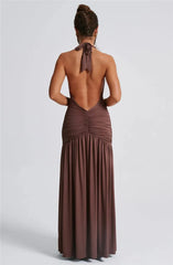 Elegant Deep V Neck Halter Maxi Dress