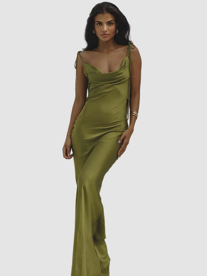 Elegant Green Spaghetti Strap Floor-Length Dress