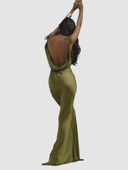 Elegant Green Spaghetti Strap Floor-Length Dress