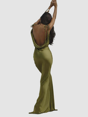 Elegant Green Spaghetti Strap Floor-Length Dress