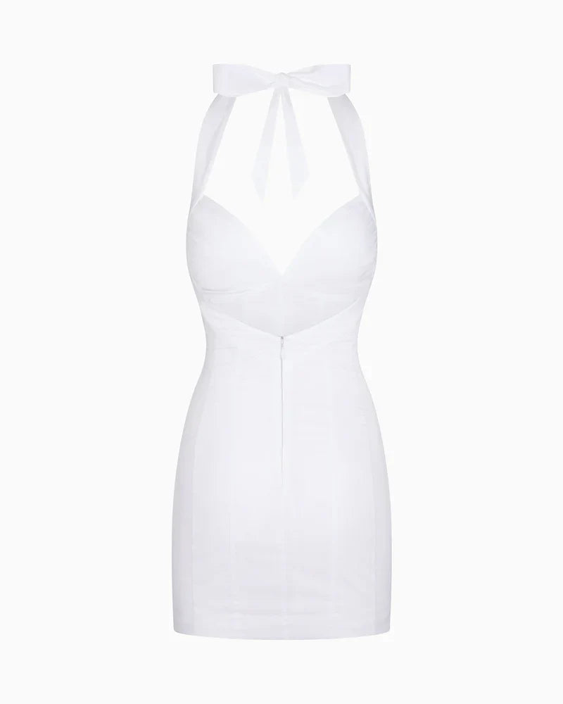 Deep V Backless Halter Mini Dress