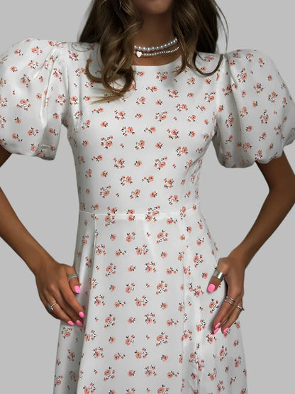 Floral Printed Puff Sleeves Dress