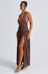 Elegant Deep V Neck Halter Maxi Dress