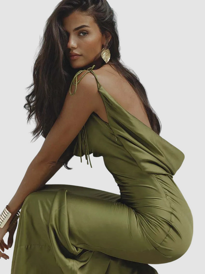 Elegant Green Spaghetti Strap Floor-Length Dress