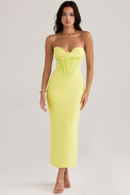Satin Strapless Corset Bodycon Dress