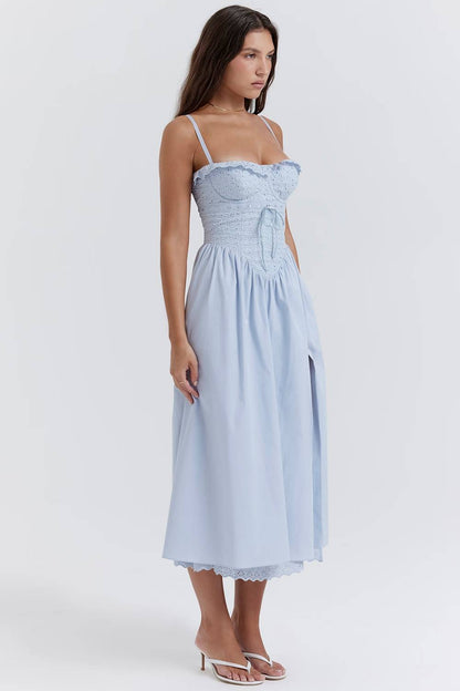 Blue Rushed Midi Dress