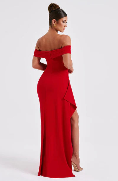 Off-shoulder High Split Maxi Dress
