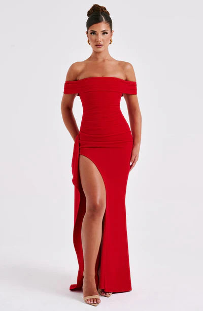 Off-shoulder High Split Maxi Dress