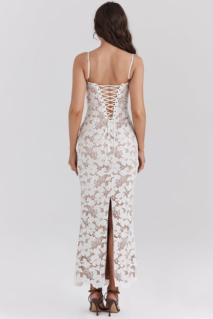 Hollow Out White Lace Sling Dress