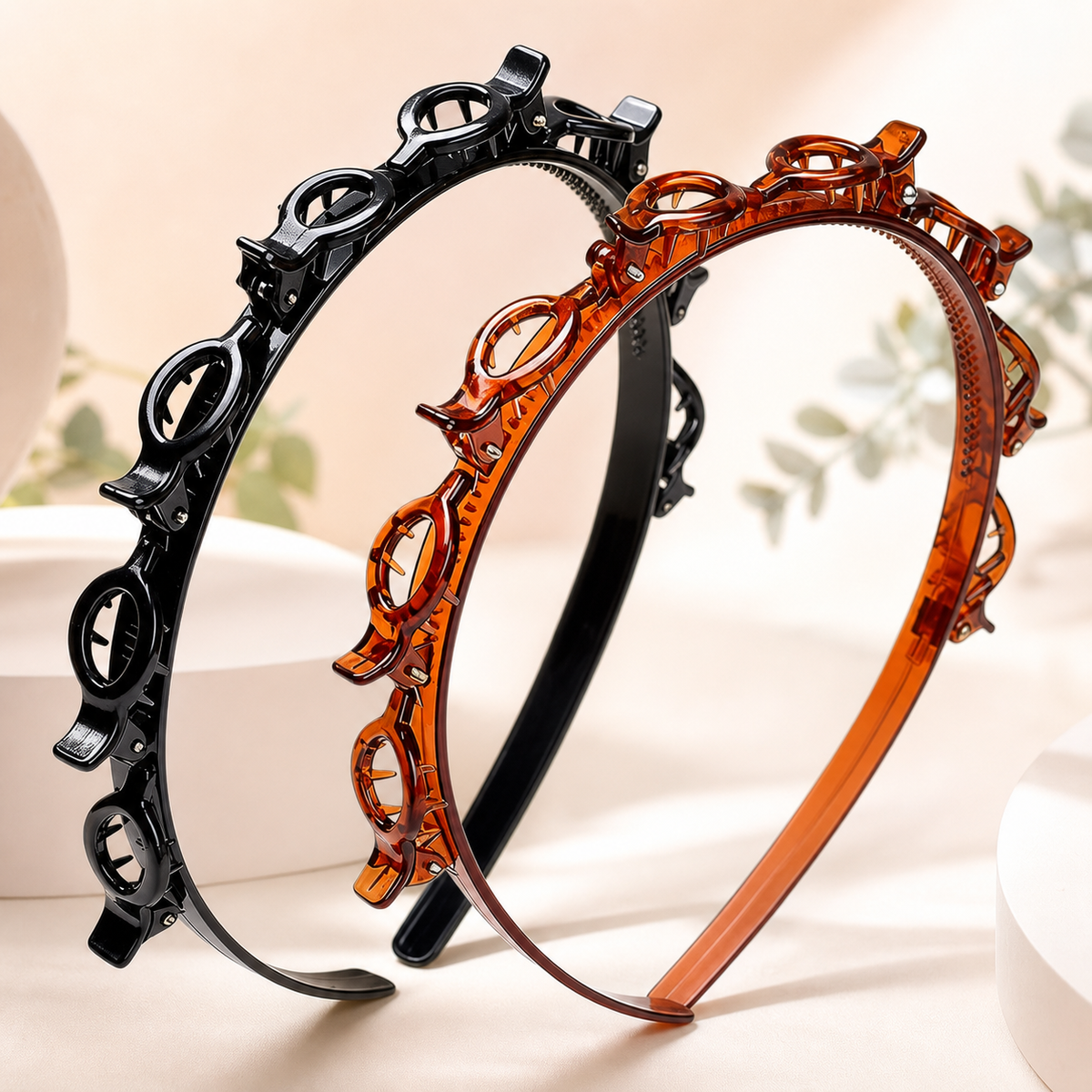 Zwarte en bruine ClipStyle haarbandset