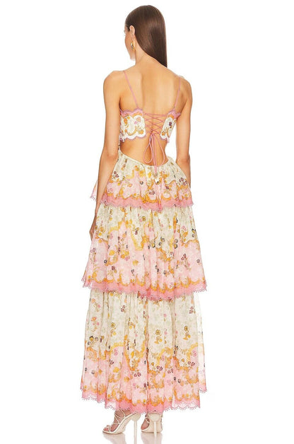 Embroidered Strapless Suspender Dress