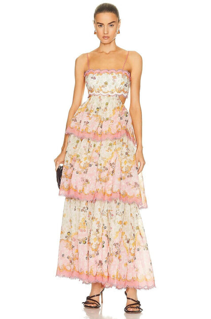 Embroidered Strapless Suspender Dress