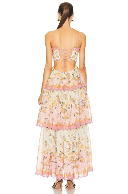 Embroidered Strapless Suspender Dress