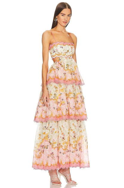 Embroidered Strapless Suspender Dress