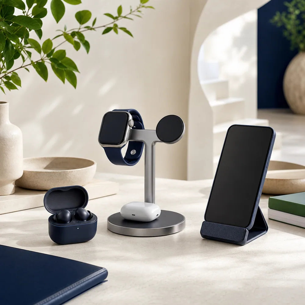 Smart everyday accessories in a clean modern workspace